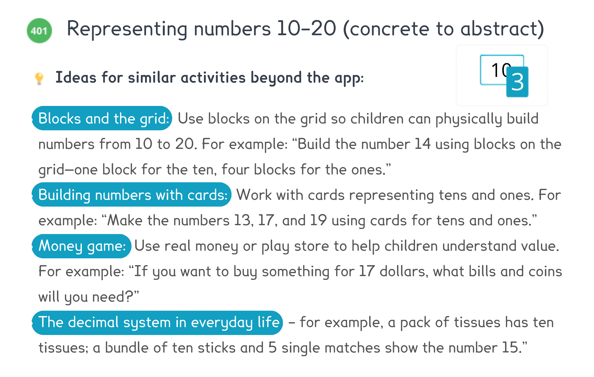 Everyday activities that reinforce learning beyond the app
